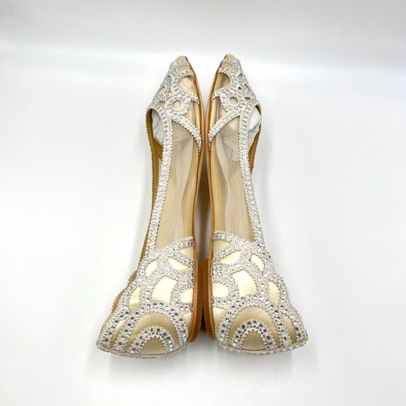 Badgley Mischka BHLDN Size‎ 11 Gigi Pointed Toe Jeweled Ivory Ballet Flats Shoes - Picture 10 of 15